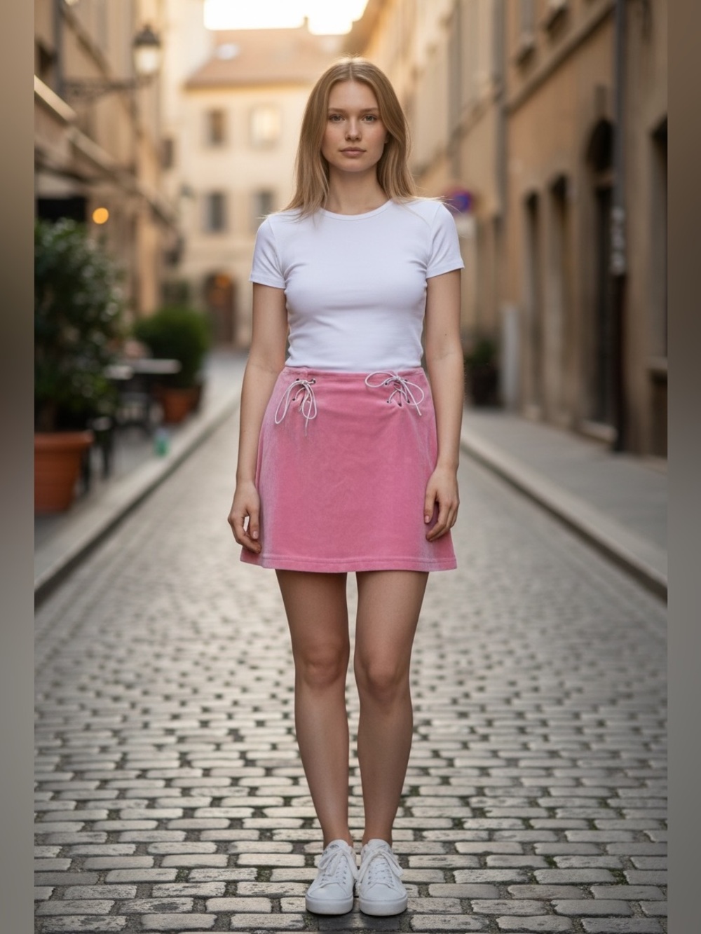 New Pink Soft Velvet Mini Skirt